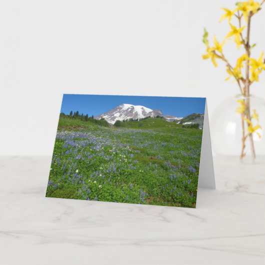 Rainier monteren met Paarse lupinen Kaart (Gele Bloem)