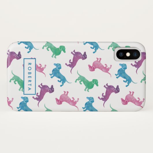 Raining Dachshunds pastel Waterverf Doxie Pattern Case-Mate iPhone Case (Achterkant (horizontaal))