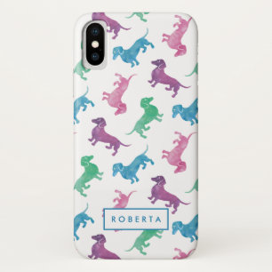 Raining Dachshunds pastel Waterverf Doxie Pattern iPhone X Hoesje