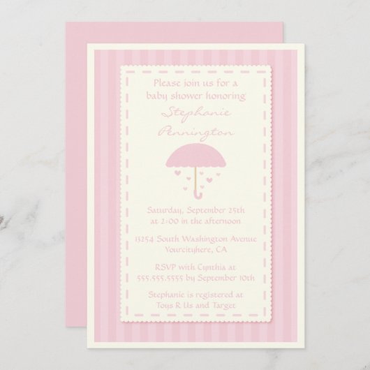 Raining harten paraplu baby shower-uitnodiging kaart (Voorkant / Achterkant)