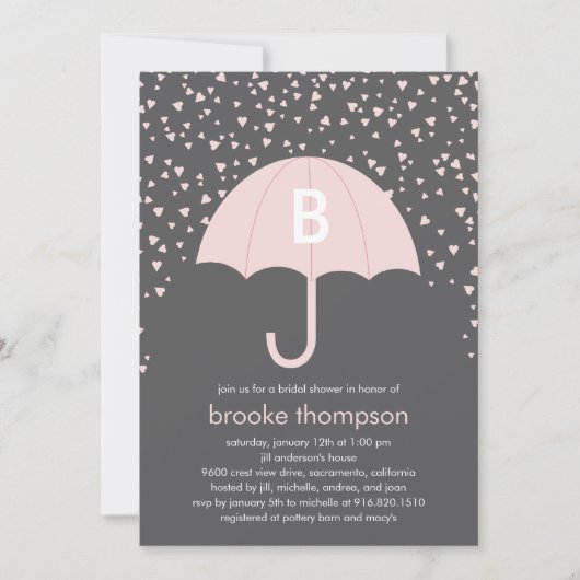 Raining Love Bridal Shower Invitation (roze) Kaart (Voorkant)