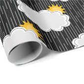 Raining Sunshine Clouds Patroon Design Zwart Cadeaupapier (Rol Hoek)