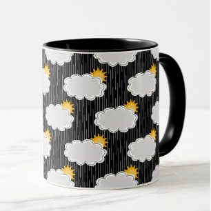 Raining Sunshine Clouds Patroon Design Zwart Mok