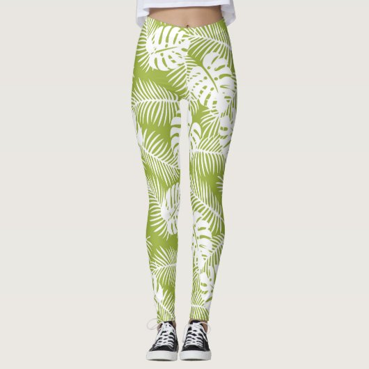 Rainwoud Patroon met groene palmen Leggings (Voorkant)