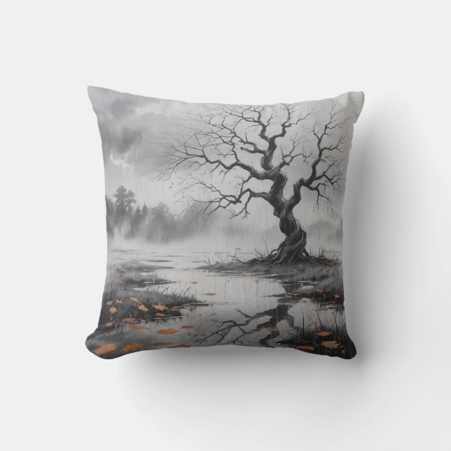 Rainy Autumn Tree Mood Pillow Kussen (Voorkant)