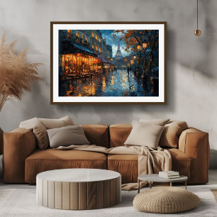 Rainy Cobblestone Street in Parijs Canvas Afdruk
