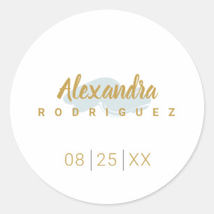 Rainy Day Blue en Gold Quinceanera Ronde Sticker
