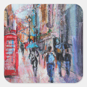 Rainy Day Carnaby Street Vierkante Sticker