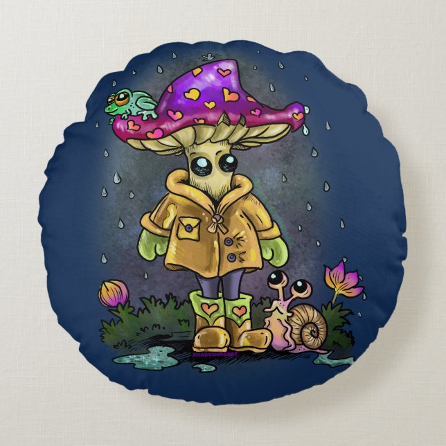 Rainy Day Friends Rond Kussen (Voorkant)