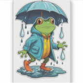 Rainy Day Frog in een Schattigee regenjas Sticker (Voorkant)