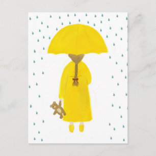 Rainy Day Girl met Teddy Bear Briefkaart