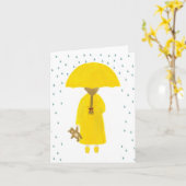 Rainy Day Girl met Teddy Bear Note Kaart (Gele Bloem)