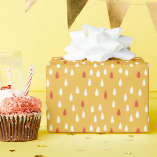 Rainy Day Gold Yellow White Red Raindrops Patroon Cadeaupapier