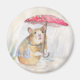 Rainy Day - Hamster met grappige Paddestoel Parapl Magneet