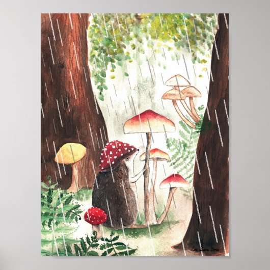 Rainy Day Hedgel en Toadstool Illustratie Poster (Voorkant)