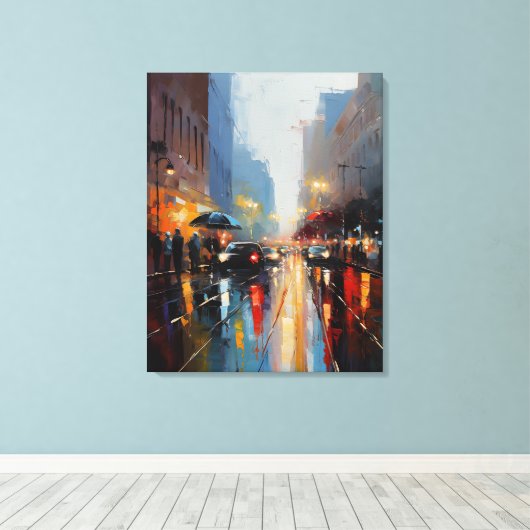Rainy Day in de stad Canvas Afdruk (Insitu (Houten vloer))