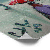 Rainy day in Londen mensen met paraplu's Poster (Hoek)