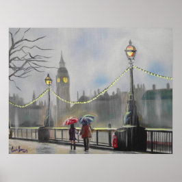 Rainy day in London koppel met paraplu Poster