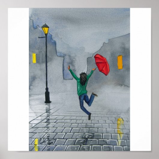 RAINY DAY RED UMBRELLA POSTER (Voorkant)