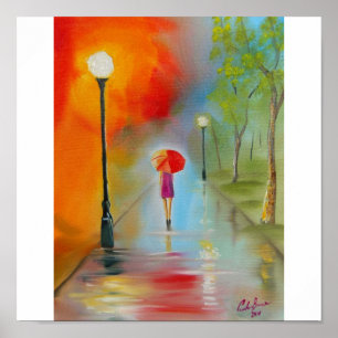 RAINY DAY RED UMBRELLA POSTER