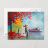 RAINY DAY RED UMBRELLA ROMANTIC COUPLE BRIEFKAART (Voorkant / Achterkant)