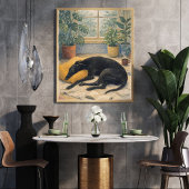 Rainy Day Serenity with Sleeping Black Greyhound Poster