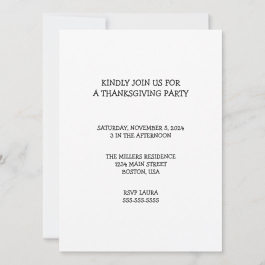 Rainy Day sur une invitation de Thanksgiving (Dos)