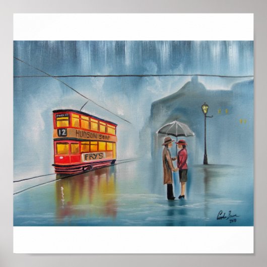 RAINY DAY UMBRELLA ROMANTIC COUPLE TRAM POSTER (Voorkant)