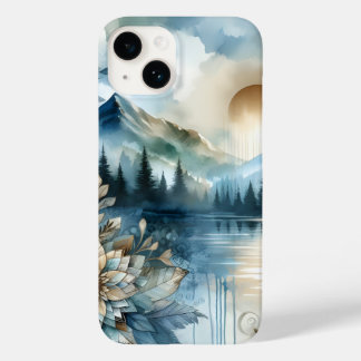 Rainy Day Waterverf Mountain Lake Rustic Boho Case-Mate iPhone 14 Hoesje