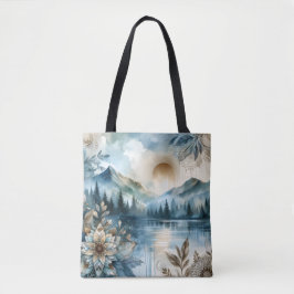 Rainy Day Waterverf Mountain Lake Rustic Boho Draagtas