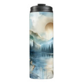 Rainy Day Waterverf Mountain Lake Rustic Boho Thermosbeker (Voorkant)