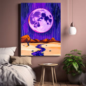 Rainy Desert Paarse muurkunst Canvas Afdruk