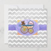 Rainy Sky Gray Chevron en Paarse Baby Kaart (Voorkant)