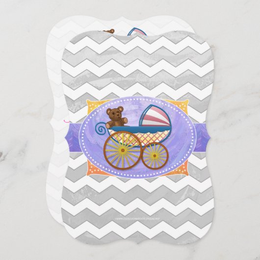 Rainy Sky Gray Chevron en Paarse Baby Kaart (Voorkant / Achterkant)