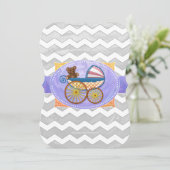 Rainy Sky Gray Chevron en Paarse Baby Kaart (Staand voorkant)