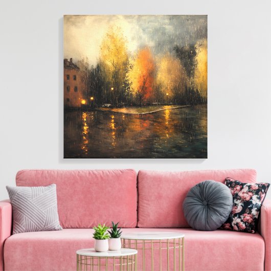 Rainy town abstract Ai art Canvas Afdruk (Insitu (Woonkamer))