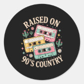Raised On 90's Country Music Retro Cette Design  Ronde Sticker (Voorkant)