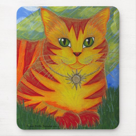 Rajah Golden Gold Sun Cat Fantasy Art Mousepad Muismat (Voorkant)