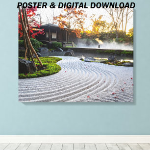 Raked Sand Garden met Japanse esdoorns Poster