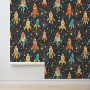 Raket- en planeetwanddecor met  charme behang