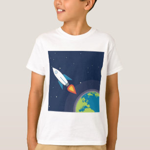 Raket in ruimtevaartmoon Aarde Grafisch Ontwerp T-shirt
