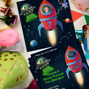 Raket met foto   Astronaut UFO Alien Verjaardag Kaart