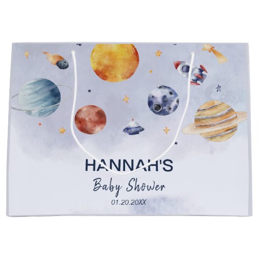 Raket Outer Space Boy Baby shower Party Groot Cadeauzakje (Voorkant)