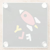 Raket - Red & Geel Abstract Pop Art. FLY! Glazen Onderzetter (Achterkant)