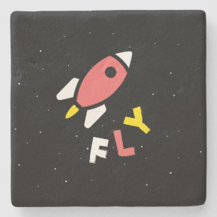 Raket - Red & Geel Abstract Pop Art. FLY! Stenen Onderzetter