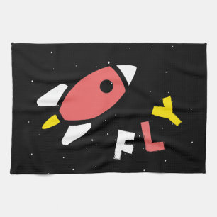 Raket - Red & Geel Abstract Pop Art. FLY! Theedoek