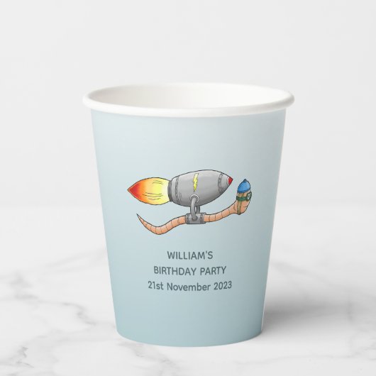 raket-regenworm papieren bekers (Achterkant)