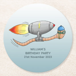 raket-regenworm ronde kartonnen onderzetter