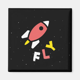 Raket - Rood & Geel Abstract Pop Art. Vlieg! Magneet