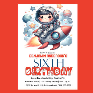 Raketa astronaut jongen 6e verjaardag kaart